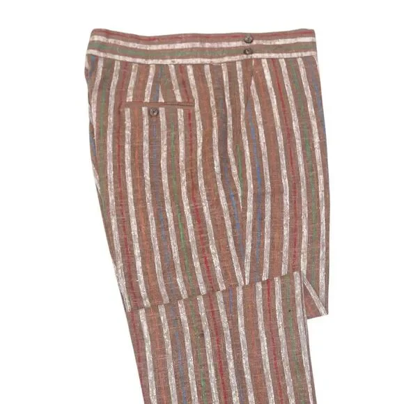 Mens Gurkha Pants 38 Brown Striped Cotton Straight Fit Flat Front Chino Trousers